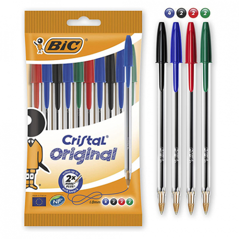 BiC Kugelschreiber - Cristal Medium, 0.4 mm, 4 Schreibfarben
