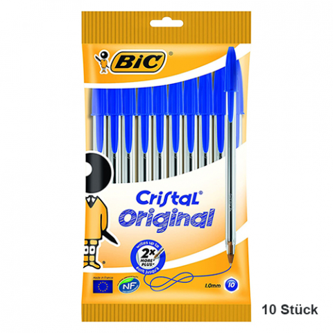 BIC Cristal Medium Kugelschreiber – 0,4 mm, blau, transparenter Schaft zur Minenkontrolle, farbige Kappe und Endstück, extrastarke Wolframkarbidkugel für ein kratzfreies Schreiberlebnis.
