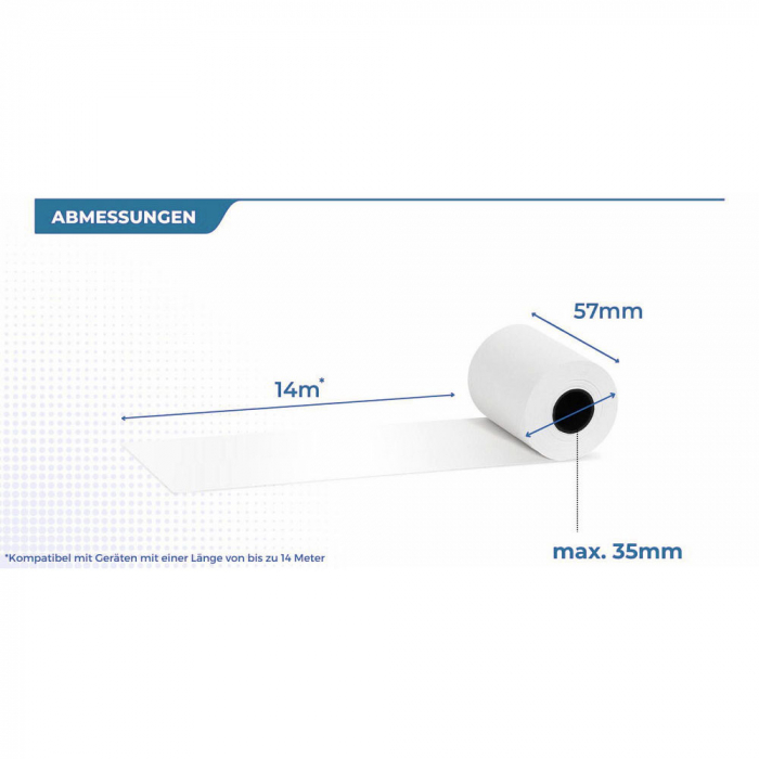 Langlebige EC Cash Thermorolle 57 mm x 35 mm x 12 mm, BPA-frei, ideal für exakte Drucke in Geldautomaten und Kassensystemen.