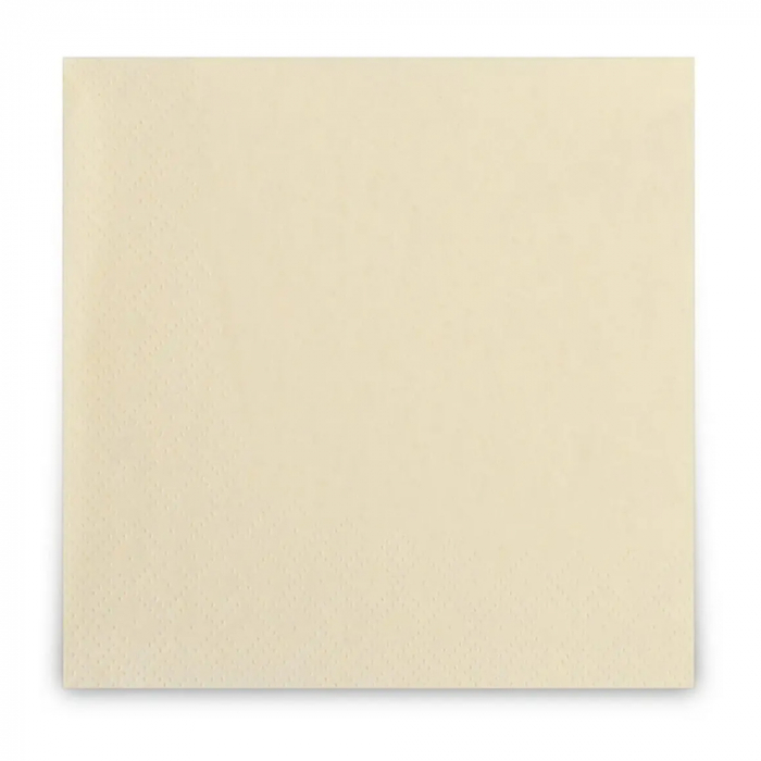Single creme 2-ply cocktail napkin with ¼ fold, 24 x 24 cm, made from 100% cellulose.