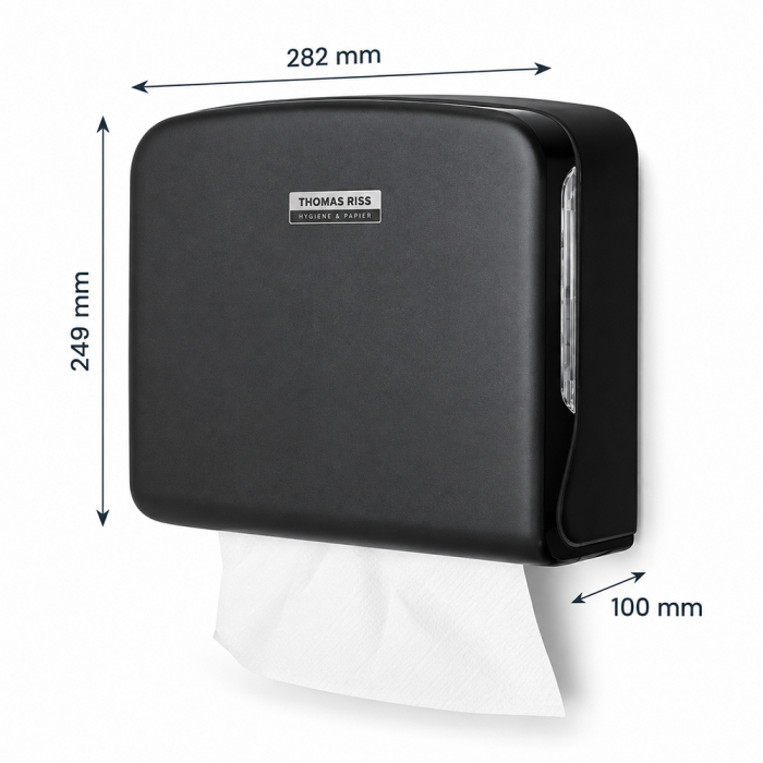 TR Premium Pure Black Handtuchspender Interfold Mini – Maße 282 x 249 x 100 mm